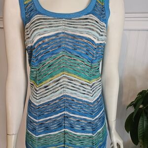 NIC+ZOE Blue and Green Striped Tank Top